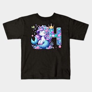 Womens Cute Unicorn Mermaid 4Th Birthday Party 4 Years Old Kids Kids T-Shirt